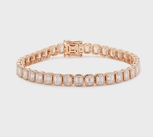 Luxury Rose Gold Emerald Cut Moissanite Tennis Bracelet <b>Iced</b> <b>Out</b> Hip Hop Jewellery Diamond Look Wrist <b>Chain</b> - Product Image 2