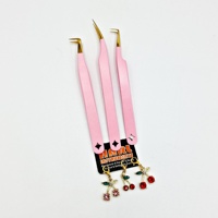 Pinces à cils en acier inoxydable anti-statique à prise parfaite, design cerise, breloques porte-clés, extensions de cils, pointes en fibre durables