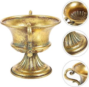 Urna de Lujo Dorada Antigua con Patina de Verdigris, Jarrón Metálico Ornamentado de Doble Asa, Elegante Centro de Mesa para Bodas y Decoración de Hoteles - Product Image 2