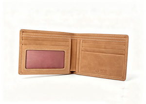 [En stock] [Prix de détail] Portefeuille homme en cuir nubuck véritable Castello fait main avec protection RFID, porte-cartes d'identité, court, en polyester, noir, marron, clair - Product Image 4