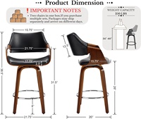 Tabourets de comptoir modernes pivotants de 26 pouces en faux cuir noir rembourrés Chaises de bar de ferme