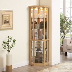 <b>Lighted</b> Corner Curio Cabinet Glass Display Case for Living Room Elegant Antiqued Accent Piece - Product Image 4
