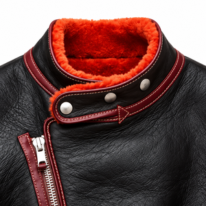 Chaqueta Bomber Delgada de Cuero Genuino Negro para Hombre con Detalles Rojos, Transpirable, con Cierre Frontal, Cuello Camisero, Resistente al Viento, para Otoño e Invierno - Product Image 3