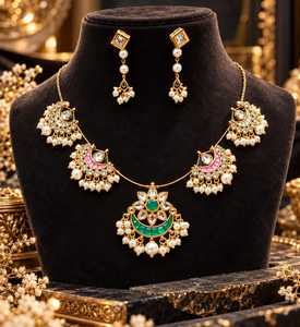 Parure de collier pendentif fleur de lune en perles plaqué or et boucles d'oreilles pendantes en strass, bijoux en laiton pour femme, cadeau de mariage - Product Image 2