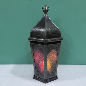 Artisan Design L537 Moroccan Iron <b>Lantern</b> <b>Candle</b> <b>Holder</b> 9.25X10.5X21" for Home Decor Ramadan Eid Islamic Table Use - Product Image 1