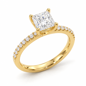 Anillo de Compromiso Solitario con Corte Princesa de 1.50 CTS, Diamante Cultivado en Laboratorio Clásico con Banda Pavé, Certificado IGI, Joyería Personalizada OEM, Oro de 14K - Product Image 1