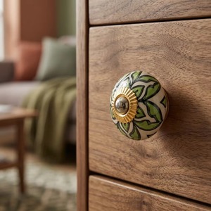 Tirador de porcelana decorativo moderno verde de calidad de exportación para gabinetes y cajones de cocina disponible a un precio razonable. - Product Image 2