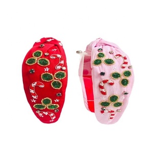 Bandeau perlé de graine de jour de Noël bandeaux perlés de graine noués pour les filles Collection de bandeaux brodés à la main - Product Image 4