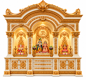 Ornate White & Gold Hand-Carved Wood <b>Pooja</b> <b>Mandir</b> for Home Royal Arch Design White & Gold Wooden Prayer Temple Home USA - Product Image 3