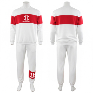 ชุดวอร์มผู้ชายแบบมีฮู้ด สีสันตัดกัน ชุดเซ็ตเสื้อซิปเต็มตัว กางเกงจ็อกเกอร์ สีแดง ดำ ขาว สวมใส่สบายๆ สำหรับฤดูใบไม้ร่วง - Product Image 3
