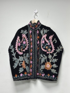 Blouson Bomber Écologique Style Indien en Velours Épais Brodé à Motifs Floraux, Col Rond, Manches Longues, Vêtement d'Extérieur Automne pour Adulte - Product Image 1
