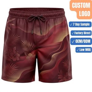 Pantalones Cortos de Playa para Hombre con Logotipo Personalizado OEM, 100% Poliéster, Cierre con Cordón, Estampado Floral - Product Image 1