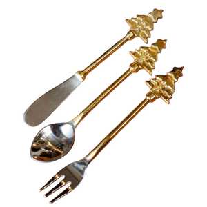 Ensemble de couverts de Noël dorés, cuillère, fourchette et couteau en acier inoxydable pour la décoration de table de fête - Product Image 1