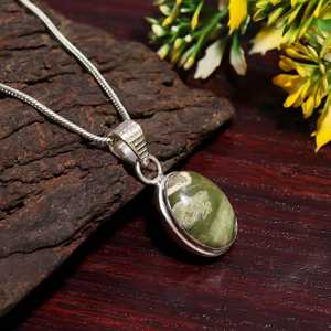 Vintage Engagement Natural Connemara Oval Marble Pendant Necklace 925 Sterling <b>Silver</b> Pendant Chain Handmade Gift for Women - Product Image 3