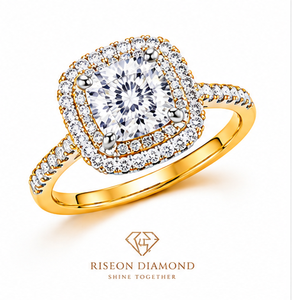 Premium cushion cut diamond engagement ring double halo round lab grown diamonds pavé band brilliance timeless luxury jewelry - Product Image 3