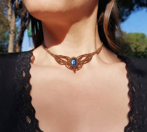 Gargantilla de Macramé con Mariposa Azul, Collar Hecho a Mano con Aleación de Zinc, Joyería Boho con Alas, Cadena de Bambú Clásica con Forma de Bola, Estilo Budista - Product Image 3