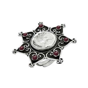 New Ethnic Design 925 Solid Sterling Silver <b>Plain</b> <b>Ring</b> Pretty Flower Design Bohemian <b>Ring</b> With Round Cut Multi Ruby Gemstone - Product Image 1