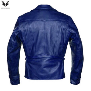 Buen Proveedor, Nuevo Producto, OEM ODM, Chaquetas de Hombre de Cuero Genuino con Cierre, Color Azul Sólido, Cuello Estándar, Alta Calidad - Product Image 2