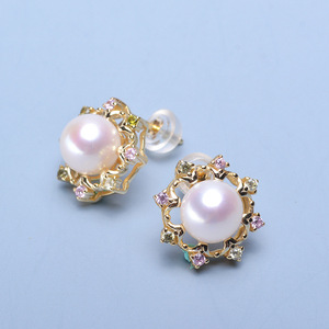 Tilian Freshwater Pearl <b>Stud</b> Earrings S925 <b>Silver</b> with Diamond 7-8mm Beads Almost Flawless with Strong Light Perfect Gift - Product Image 1