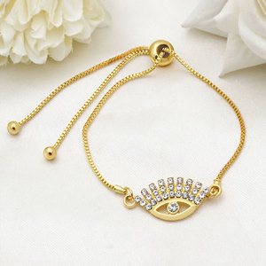 925 Sterling Silver Gold Plated Evil Eye CZ <b>Bracelet</b> for Women <b>Adjustable</b> Slider Chain Crystal Charm Fashion Jewelry - Product Image 2