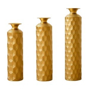 Juego de 3 Jarrones Modernos de Latón para Mesa, Diseño Geométrico Hexagonal, Decoración Hecha a Mano para Interiores del Hogar - Product Image 3