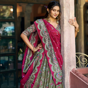 Beautiful Gilded Motif Foil Printed Wedding Dress Party Wear Lehenga Choli & Dupatta lehenga that shines with luxury - Product Image 1