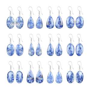 Pendientes de piedras curativas de cristal con engaste de plata, pendientes de dumortierita natural rara, regalo de joyería para mujer, joyería colgante hecha a mano - Product Image 1