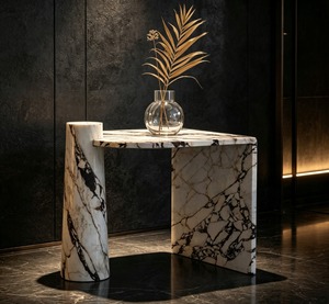 Mesa Auxiliar Moderna de Mármol, Diseño Contemporáneo, Muebles para Hotel, Duradera, Patrón de Vetas Blancas y Negras, Estructura de Piedra Sólida - Product Image 1