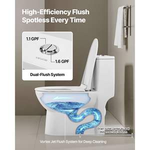 Inodoro de una pieza alargado con descarga dual Vortex, blanco brillante plateado, 1.1/1.6 GPF, asiento cómodo para baño, fácil de limpiar, 12 pulgadas - Product Image 4