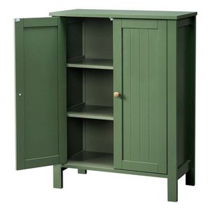 Mobile da Bagno a Doppia Anta in MDF Verde Foresta 60*30*80cm Verniciato con Strisce Verticali - Product Image 4