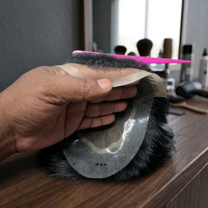 Prothèse capillaire Lace Front en cheveux humains 100% vierges Remy indiens, texture 28mm, base en dentelle et PU, 100-200g, densité 150%, noir Taz - Product Image 3