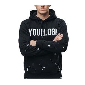 Sweat-shirt à capuche pour homme, taille américaine, en coton biologique, couleur unie, style streetwear, à manches longues, avec impression DTG et motif éclaboussures de peinture, vente en gros - Product Image 5