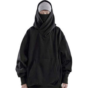 Sweat-shirt Techwear surdimensionné personnalisé pour homme, style Ninja, streetwear, hip-hop, col montant, masque intégré, coupe ample, noir urbain - Product Image 4