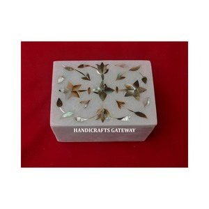 Most Attractive White Marble Mother Of Pearl Inlay Jewellery <b>Box</b> Rectangular Shape Handmade <b>Floral</b> Design Used For Business Gift - Product Image 3