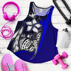 Camiseta sin mangas para mujer con estampado floral azul, espalda cruzada, transpirable, de poliéster tejido, estilo casual, cuello redondo, logo digital impreso en la espalda - Product Image 4