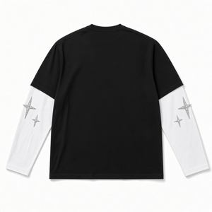 Long Sleeve T-<b>Shirt</b> With Photo Print Face And Rhinestone Stars Contrast Trim Men's Streetwear O-Neck Jersey Cotton - Product Image 2
