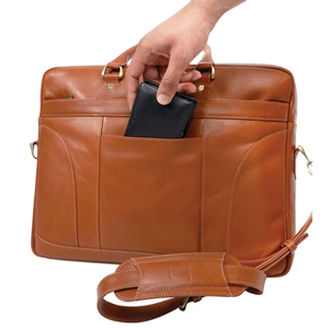 Sacoche d'ordinateur portable classique en cuir, sac à bandoulière, durable, pour le bureau, couleur beige - Product Image 2