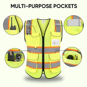 High Visibility Reflective Safety Vests for Men Women Vest with Pockets Mesh Fabric <b>Construction</b> Safety Apparel Neon <b>Work</b> Vest - Product Image 3