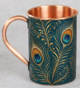 Mug à cocktail en cuivre émaillé, motif botanique imprimé, style Moscow Mule, avec motif vague orientale. - Product Image 3