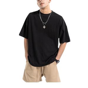 T-shirts pour hommes en coton uni, coupe oversize, ourlet incurvé, style streetwear premium - Product Image 1