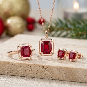 Ensemble de bijoux en or massif 9 carats avec rubis naturels, bague, collier, boucles d'oreilles, bijoux fins pour femmes, fabricant OEM personnalisé - Product Image 1