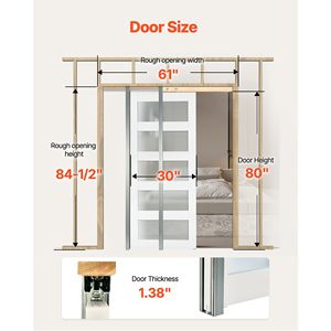 Kit de quincaillerie pour porte coulissante simple en verre dépoli 5 vitres, 76 cm x 203 cm, porte coulissante encastrée robuste en bois massif MDF - Product Image 2