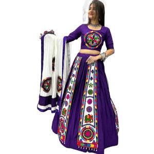Estilo gujarati Garba fiesta de noche boda especial bordado pesado trabajo Georgette tela de seda multicolor moda Lehenga Choli - Product Image 1