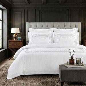 Custom Wholesale Embroidery Gray Pattern Duvet Cover <b>Sets</b> White Cotton Machine-washable <b>Bedding</b> <b>Sets</b> Home Hotel Wedding - Product Image 1