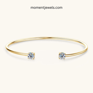925 Sterling <b>Silver</b> Moissanite Classic Cuff <b>Bangle</b> Round Brilliant Cut Open <b>Bracelet</b> for Women Gift Wedding Party - Product Image 2