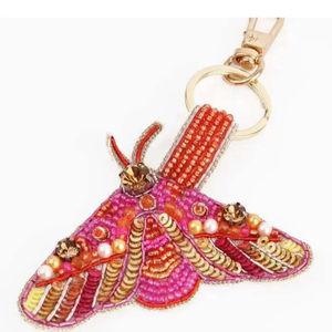 Elegant Premium Fabric Embellishments Beaded Moth Keychain Embroidered Insect <b>Bag</b> <b>Charm</b> Adjustable Fashion Accessory Key Holders - Product Image 1