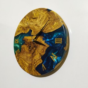 Modern Large Wall <b>Clock</b>, Unique Wood & Epoxy Art Deco Living Room Wall <b>Clock</b> - Product Image 2