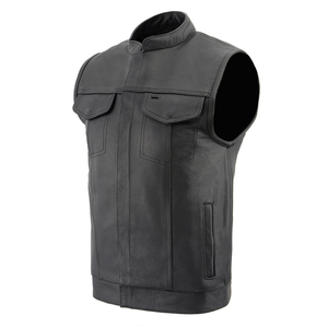 Chaleco de cuero negro para hombre al por mayor, estilo motero con paneles acolchados en los hombros, elegante chaleco sin mangas para motocicleta con cuello alto - Product Image 4