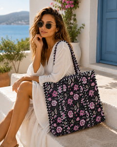 Bolso Tote Bohemio de Algodón Ligero, Diseño Acolchado Espacioso, Hecho a Mano, Reversible, Ecológico, para Todas las Estaciones, Playa y Compras - Product Image 1