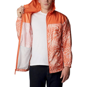 Wholesale <b>Men's</b> Orange Tropical Print Hooded Soft Shell <b>Jacket</b> Zip Front Water Resistant Summer Outdoor Wear - Product Image 4